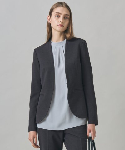 【UVカット・UVカット・洗える】ウール2WAYストレッチ ノーカラージャケット