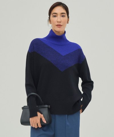 【洗える】ソフトカシミヤミックス インターシャ ハイネックニット