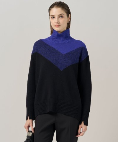 【洗える】ソフトカシミヤミックス インターシャ ハイネックニット