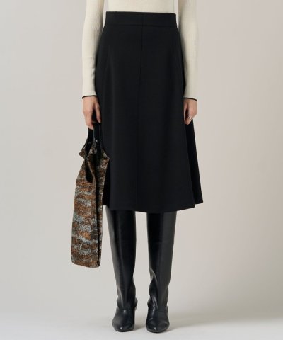 【洗える】 シルキーウールダブルフェイス ニットフレアスカート