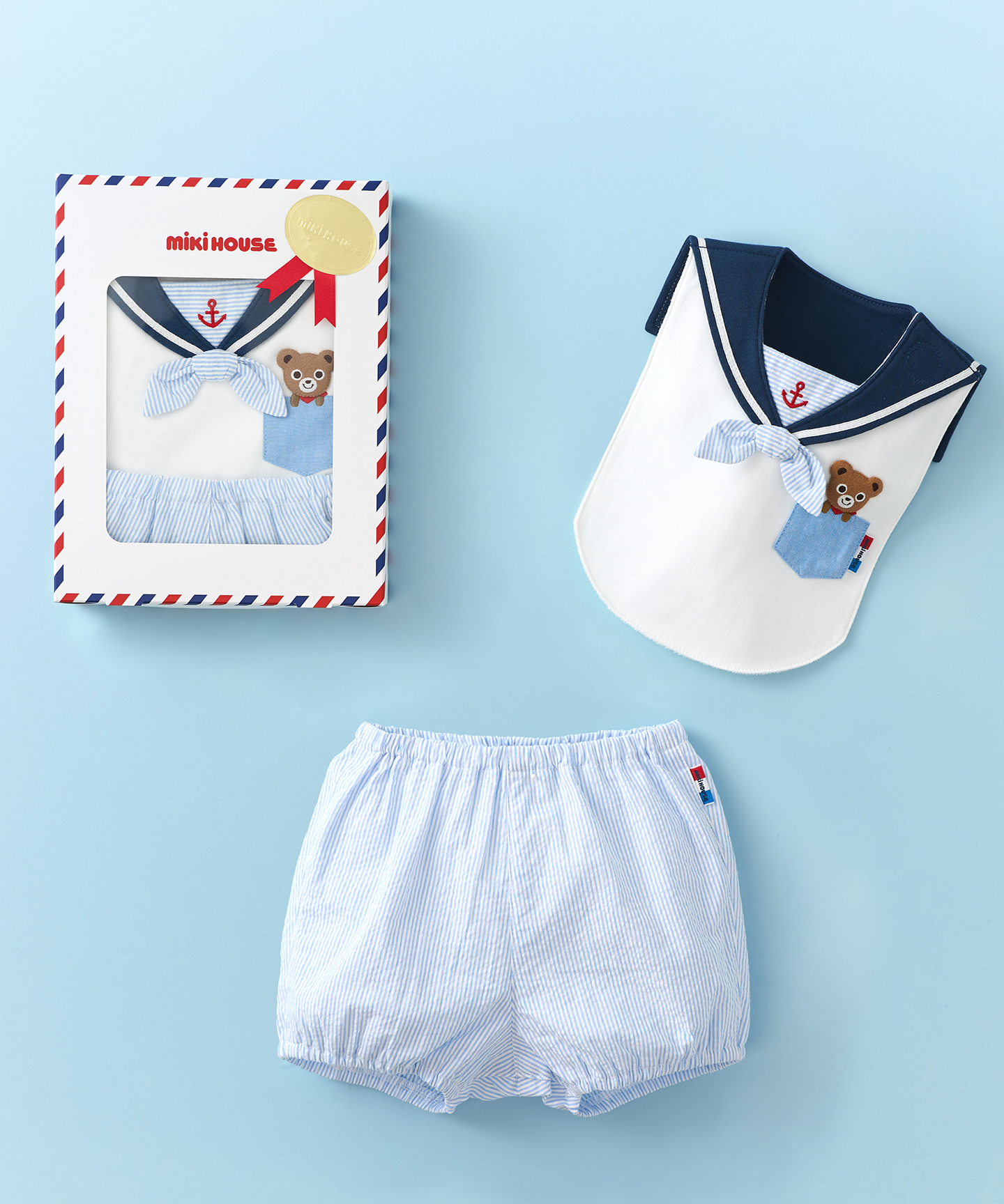 mikihouse スタイ&ブルマ ギフトセット【BOX付き】 ホワイト×ブルー フリー mikihouse スタイ&ブルマ ギフトセット【BOX付き】 ホワイト×ブルー フリー