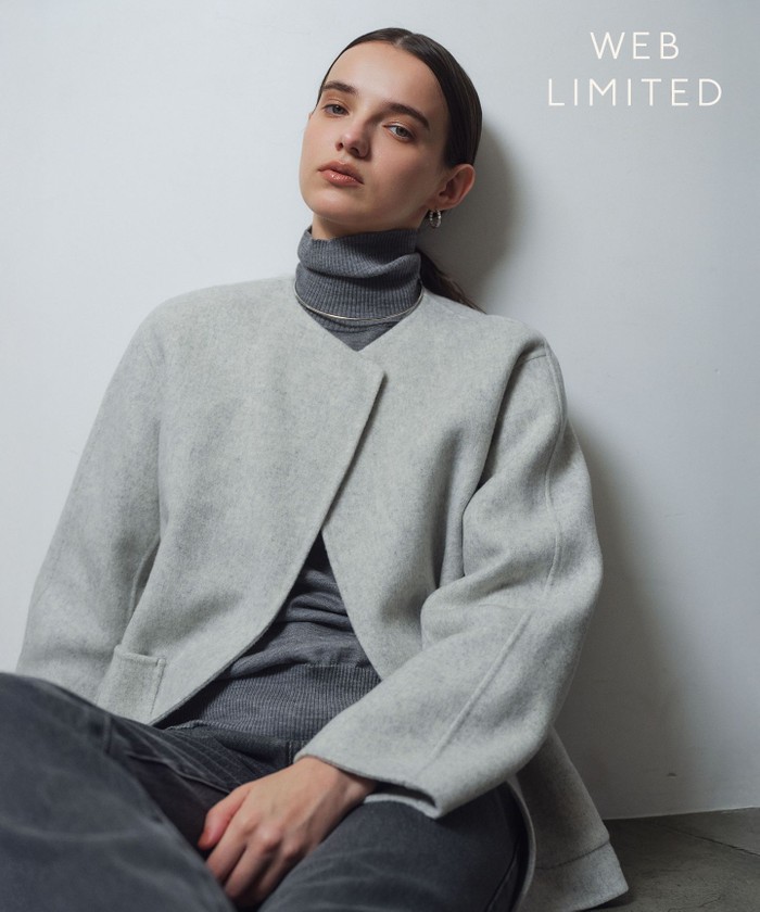 BEIGE 【WEB限定】PAYSON / ウールリバーノーカラーショートコート L. GRAY 2