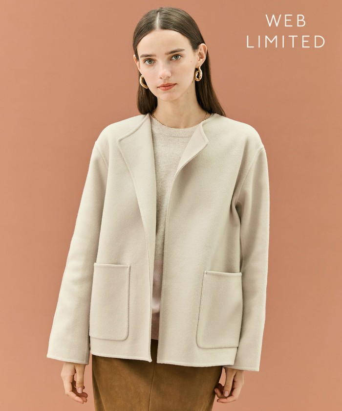 BEIGE 【WEB限定】PAYSON / ウールリバーノーカラーショートコート TAUPE 2 BEIGE 【WEB限定】PAYSON / ウールリバーノーカラーショートコート TAUPE 2