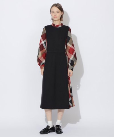 【WEB限定】ウールミックスストレッチポンチパーシャルチェックドレス