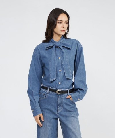ライトデニム ボウタイブラウス