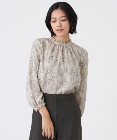 【ウォッシャブル】エッチングフラワープリントブラウス