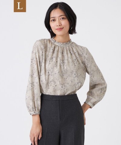 【L】【ウォッシャブル】エッチングフラワープリントブラウス