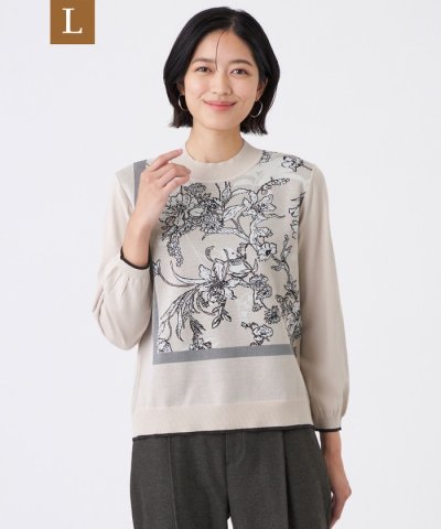 【L】【ウォッシャブル】FlowerJQ柄ニットプルオーバー
