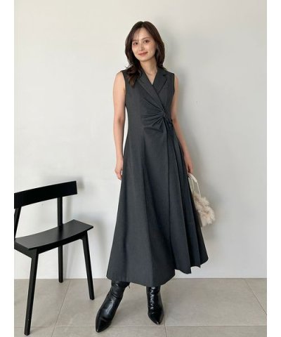 Sustainableサイドプリーツテーラードワンピース