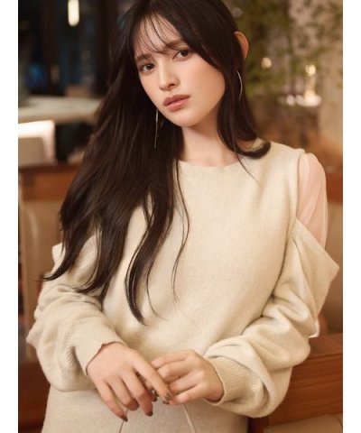 シースルーショルダーニットワンピース