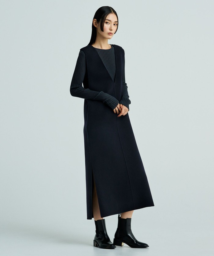 UNCRAVE メルトンリバー ジャンスカ風ワンピース（uncrave WHITE） ネイビー 2