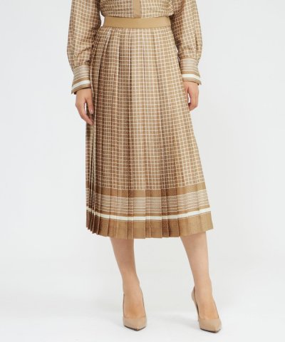 バイカラージオメトリックプリント プリーツスカート