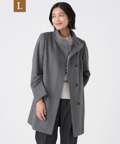 【L】カシミヤ混メルトンウールコート