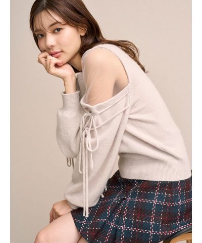 シースルーショルダーニットプルオーバー