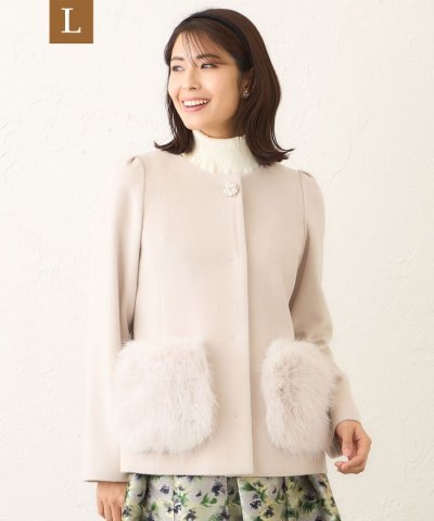 【L】ファーコンビ アンゴラウールコート