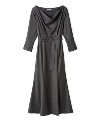 タイ付きドレープネックワンピース