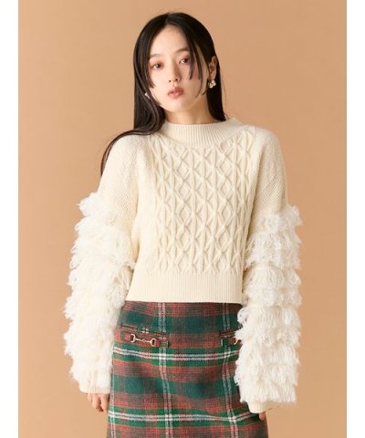 フリンジスリーブクロップドニット