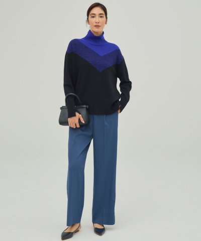 【CLASSY.掲載・裏起毛】 ウォームサテン ワイドストレートパンツ