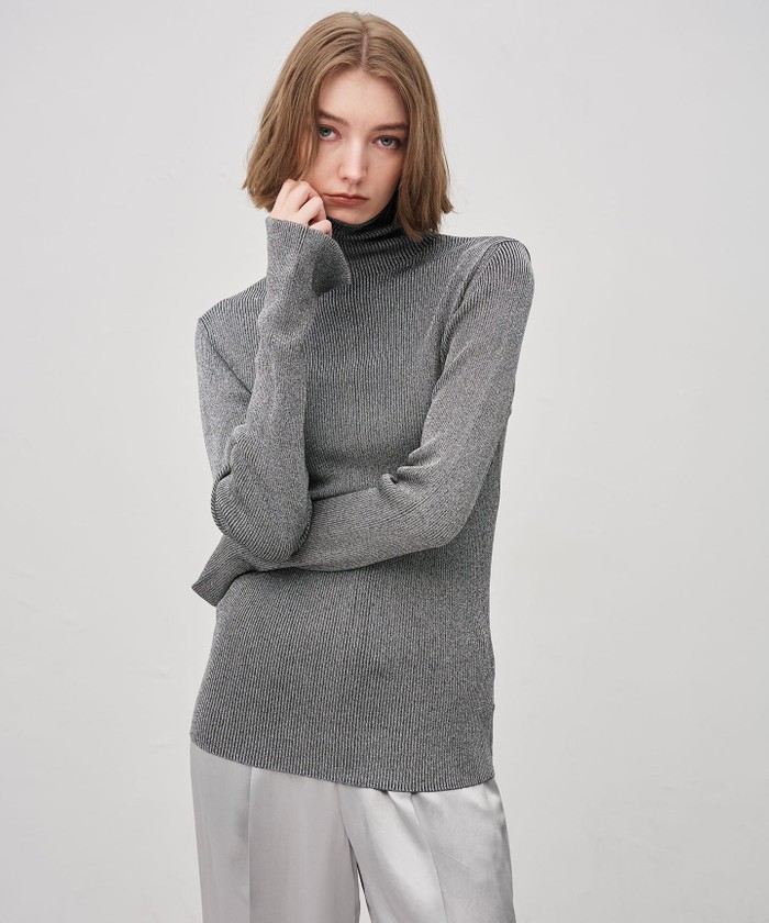 UNCRAVE 【手洗い可】ラメニット タートルトップス シルバーグレー 1 UNCRAVE 【手洗い可】ラメニット タートルトップス シルバーグレー 1