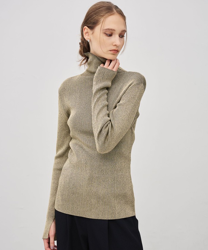 UNCRAVE 【手洗い可】ラメニット タートルトップス シャンパンゴールド 1 UNCRAVE 【手洗い可】ラメニット タートルトップス シャンパンゴールド 1