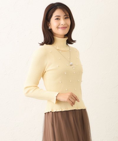 パールビジュー ケーブルリブニット