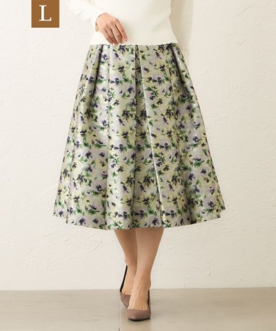 【L】アンティークフラワー刺しゅう タックスカート
