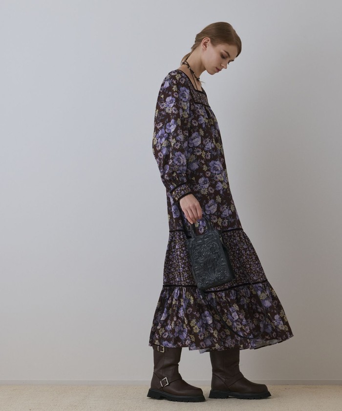 GRACECONTINENTAL ボタニカルティアードワンピース ブラウン 36 GRACECONTINENTAL ボタニカルティアードワンピース ブラウン 36