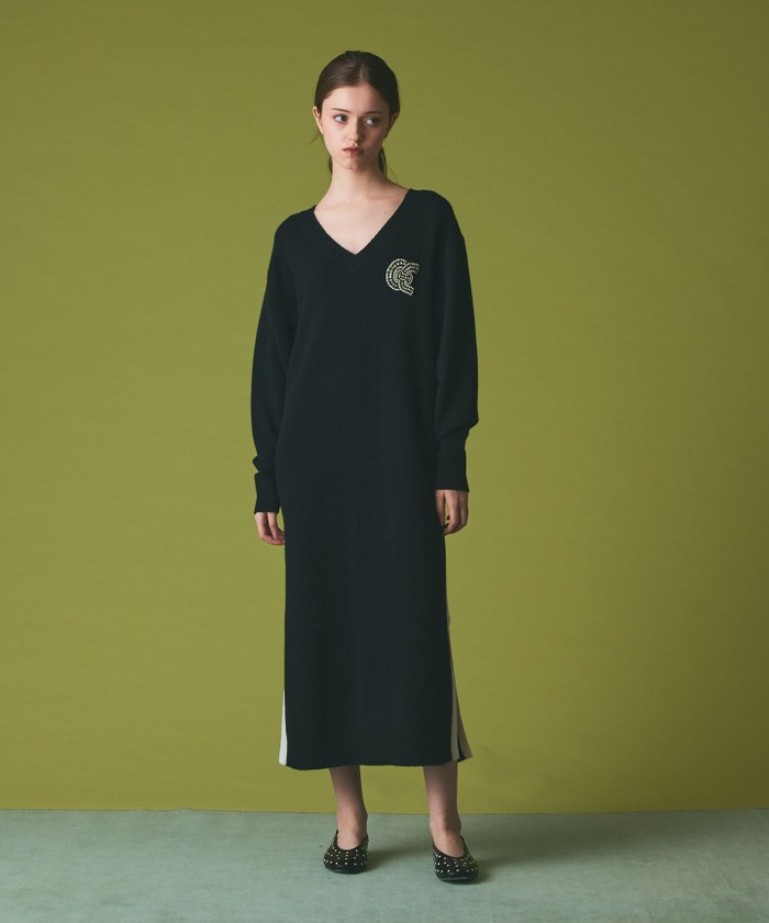 GRACECONTINENTAL ライン配色ニットワンピース ブラック 36