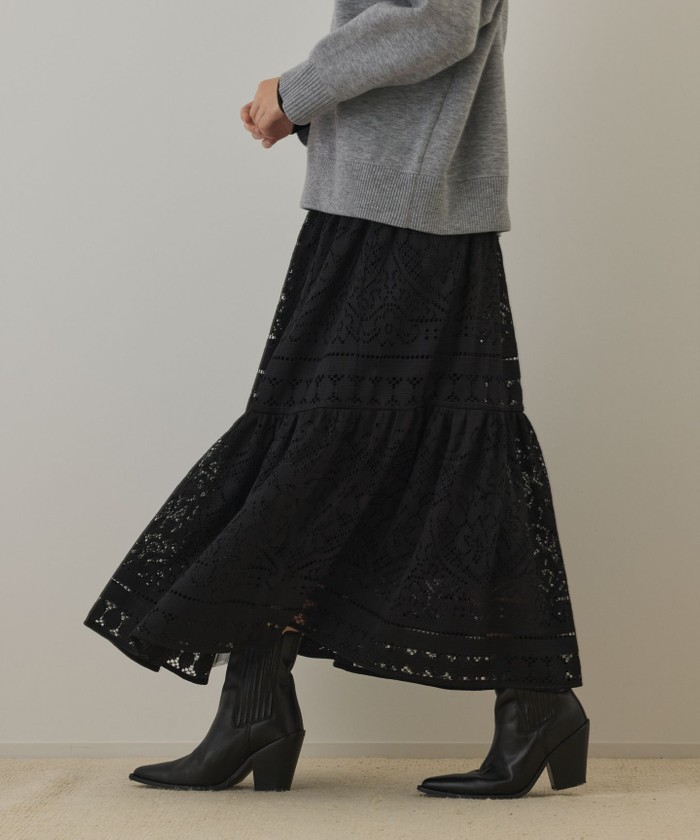 GRACECONTINENTAL レースティアードスカート ブラック 36