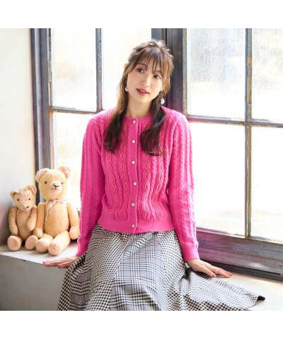ローズティアラ RoseTiara レース×ケーブル編みニットカーディガン
