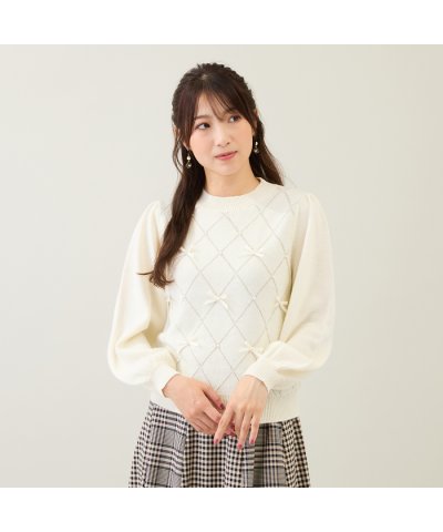 アーガイルリボンニット