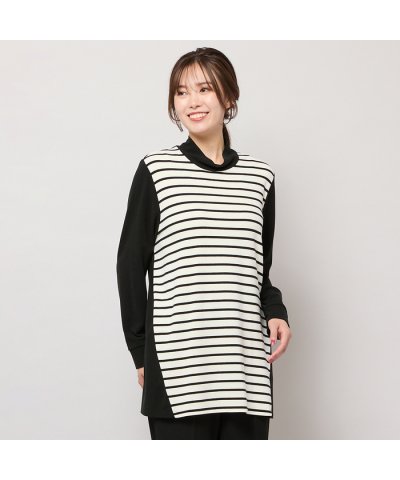 ピサーノ PISANO 【手洗いOK・保温・吸湿発熱】ボーダー×無地ハイネックカ