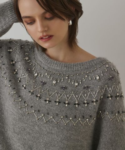 フェアアイル刺繍ニットトップ