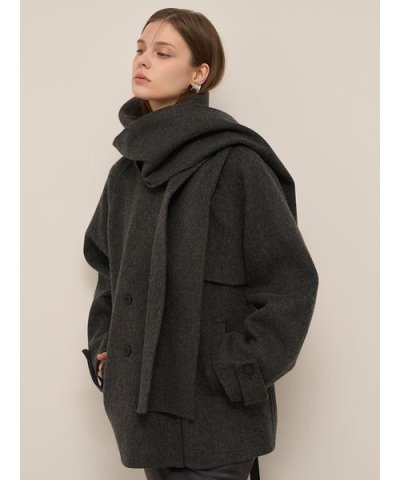 【HIGH QUALITY】スカーフ付きウールミドルコート