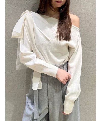 リボンショルダーニットトップス