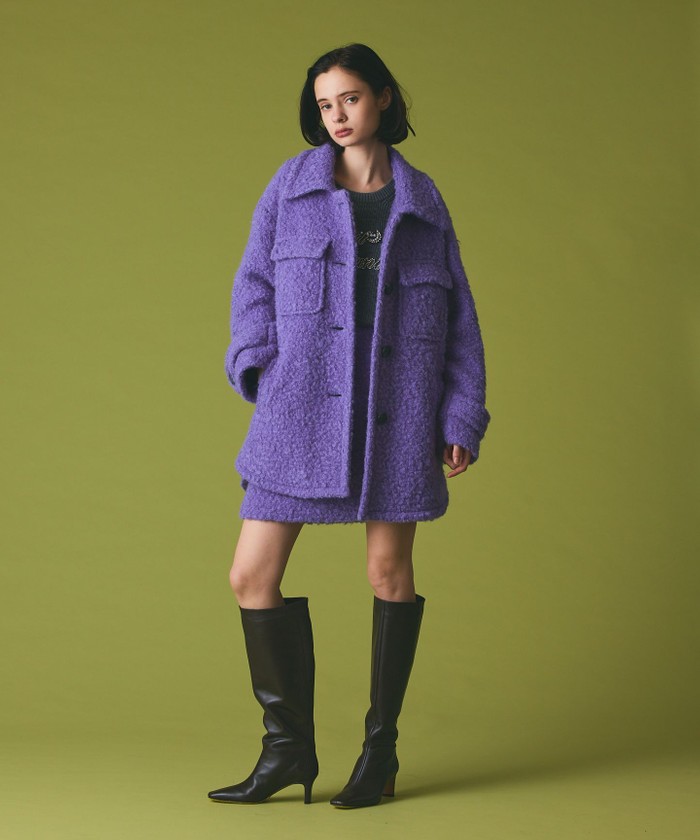 GRACECONTINENTAL リングウールショートコート パープル 36