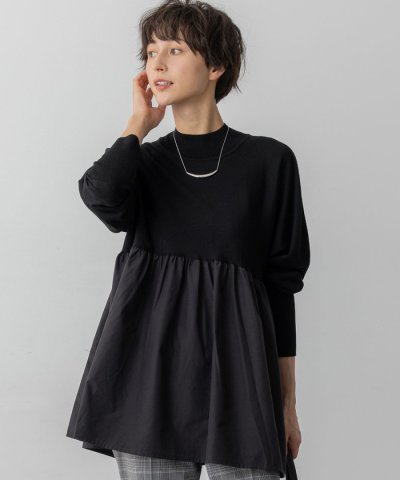 【洗える】ギャザープルオーバー コンビ ニット