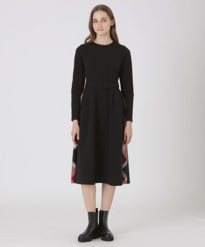 【一部店舗限定】ミラノリブ裏起毛パーシャルチェックドレス