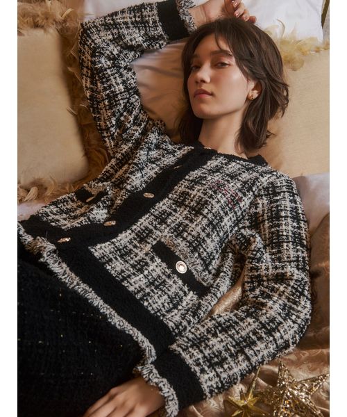 JOEL ROBUCHON】ツイードモコクルーネックカーディガン(508625154