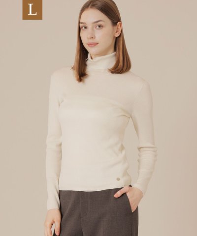 【L】クリアーニットタートルネックプルオーバー