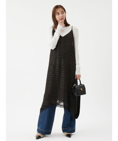 レースデザイン箔ドットキャミワンピース