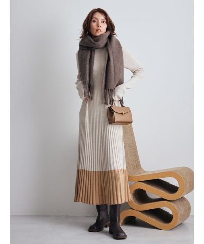 タートルネックロングリブニットワンピース