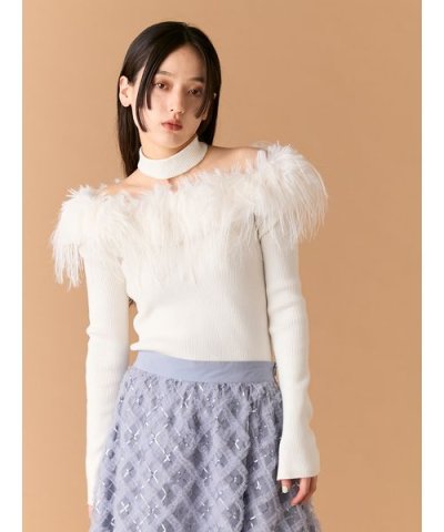 ファーオフショルニットトップス