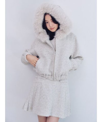 サイドプリーツツイードミニスカート