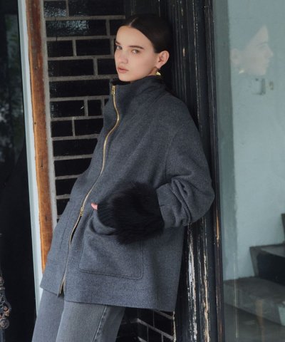 ZION / ウールスタンドカラーショートコート