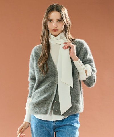 AMARILLO / スパンコールフォックスニットカーディガン