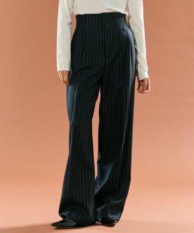 DELAND / ウールピンストライプハイウエストタックパンツ