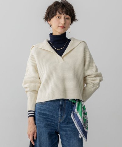 【洗える】ウールカシミヤチャンキー クロップド スキッパーニット