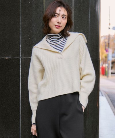 【洗える】ウールカシミヤチャンキー クロップド スキッパーニット