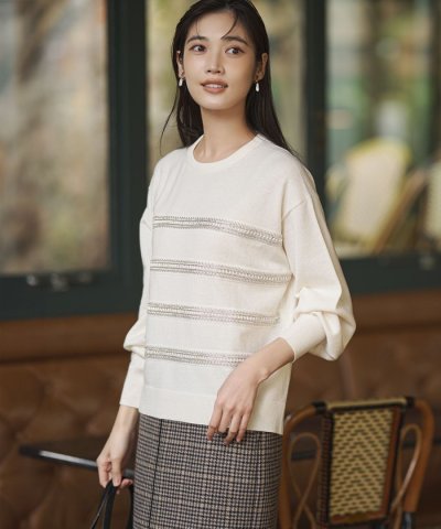 【WEB&一部店舗限定/滝沢眞規子さん着用】ビジューボーダー ニット